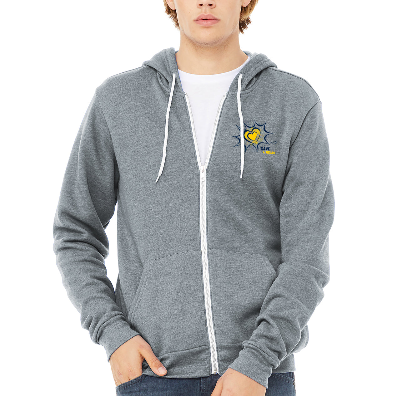 2024 Save A Heart Zip Hoodie- Grey