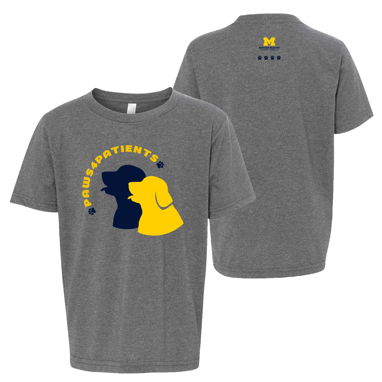 Paws4Patients Large Print Youth T-Shirt - Dark Heather Grey