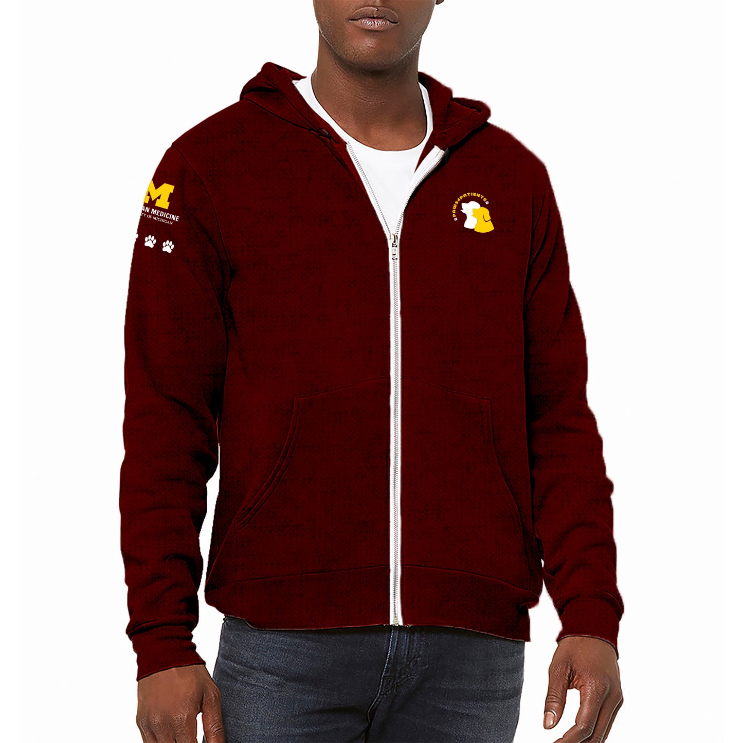 Paws4Patients Unisex Zip Hoodie - Heather Maroon