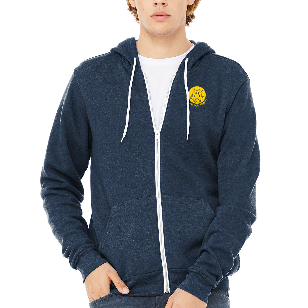 Be Kind To Your Mind Zip Hoodie - Heather Navy