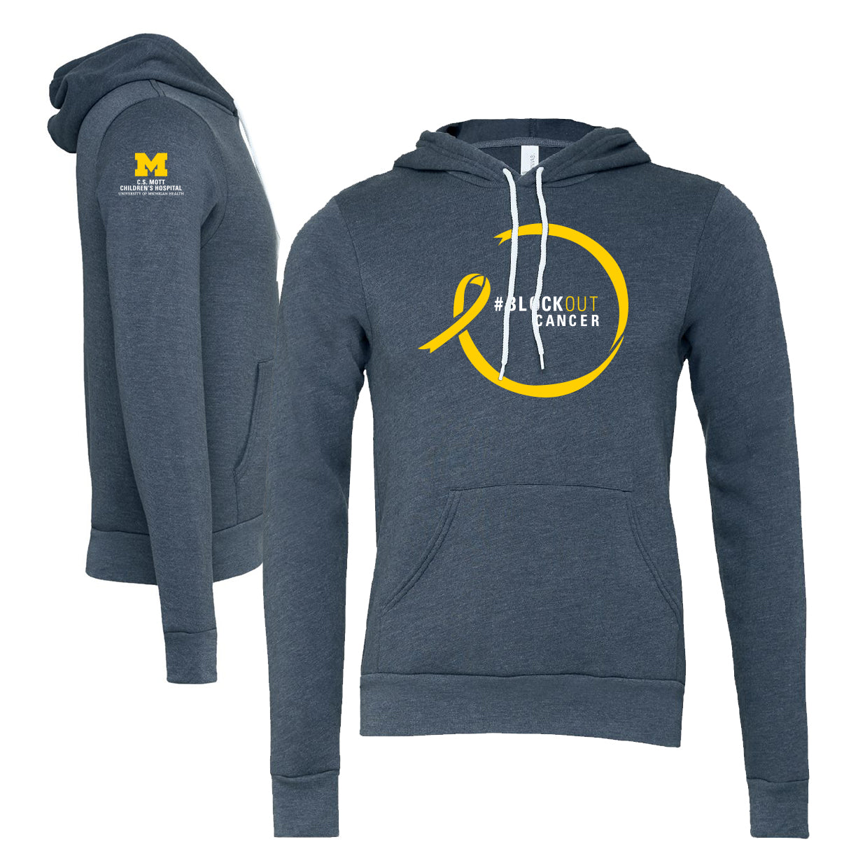 2023 Block Out Cancer Michigan Medicine Apparel Adult Poly-Cotton Fleece Hoodie- Heather Navy