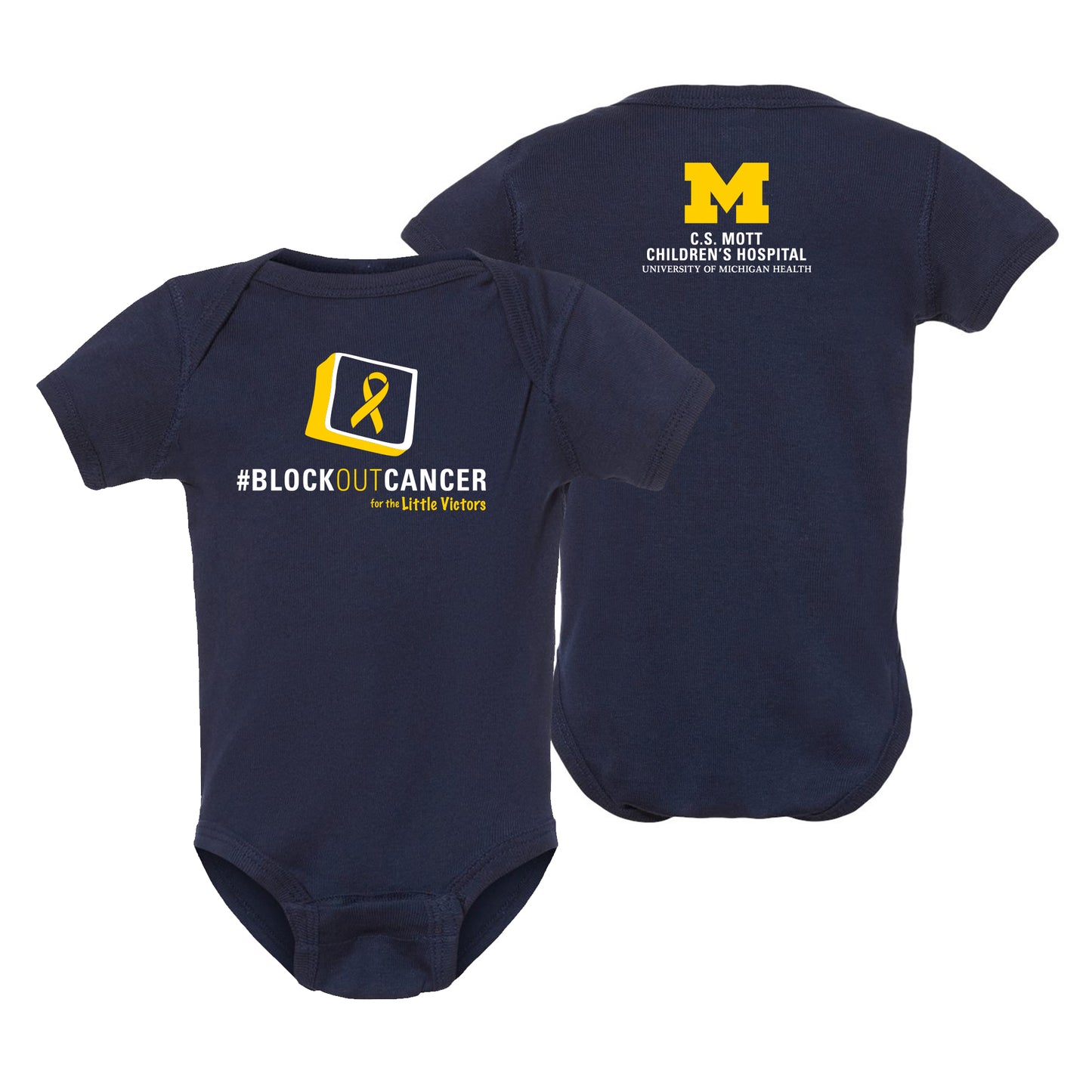 2024 Block Out Cancer Michigan Medicine Apparel Lap Shoulder Onesie- Navy